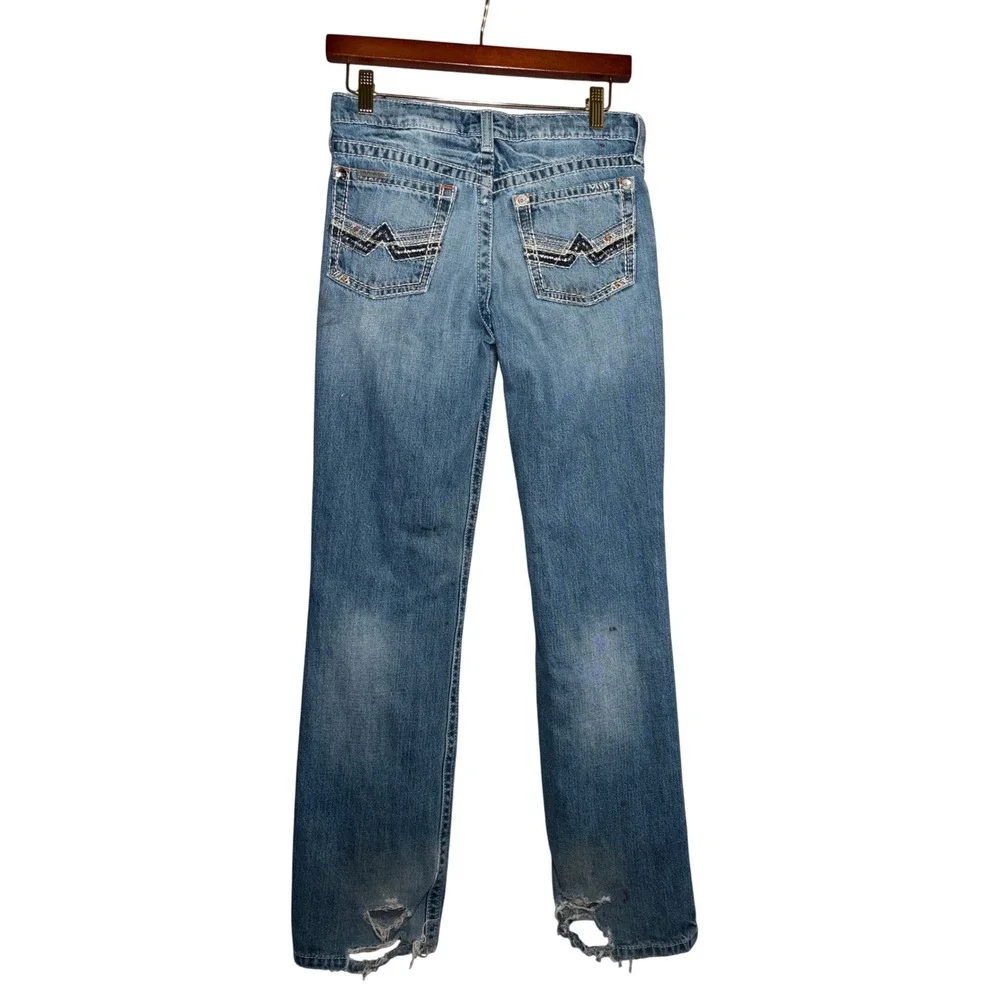 Ariat B5 Boys‎ Slim Jeans Size 16 Med Wash Distressed Western Denim Adjustable